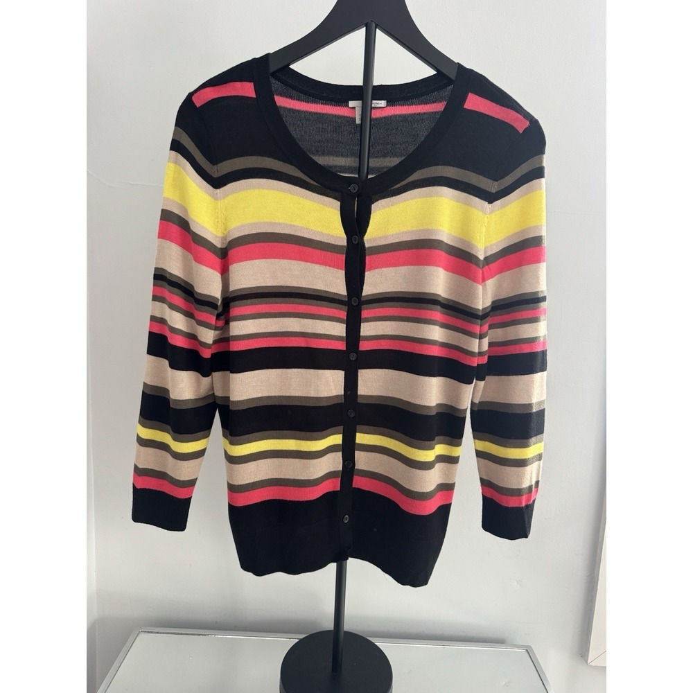 Halogen Striped‎ Button Front Cardigan Sweater Women's L Dopamine Dressing